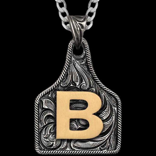 Texas Size Initial Cow Tag Necklace